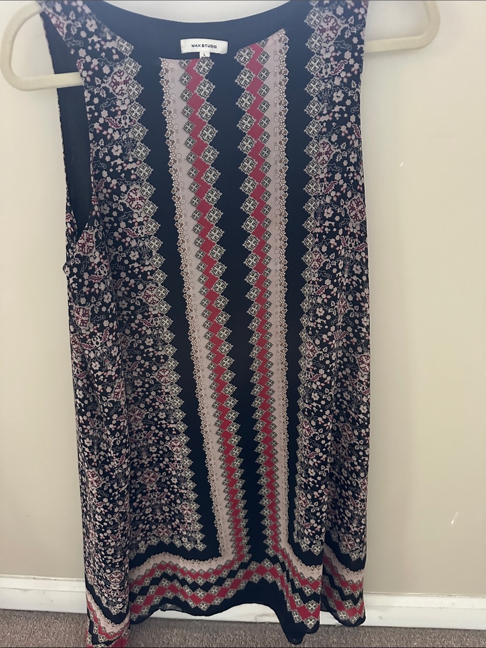 Max Studio Black Maxi Skirt with Red and Cream Stripe Print